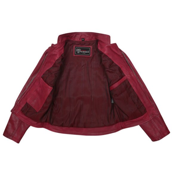 vance maya womens lightweight burgundy fitted leather jacket