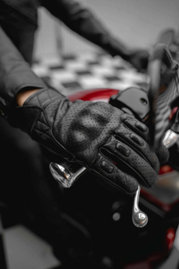 mens premium leather perforated cruiser gloves with knuckle protection touchscreen riding gloves