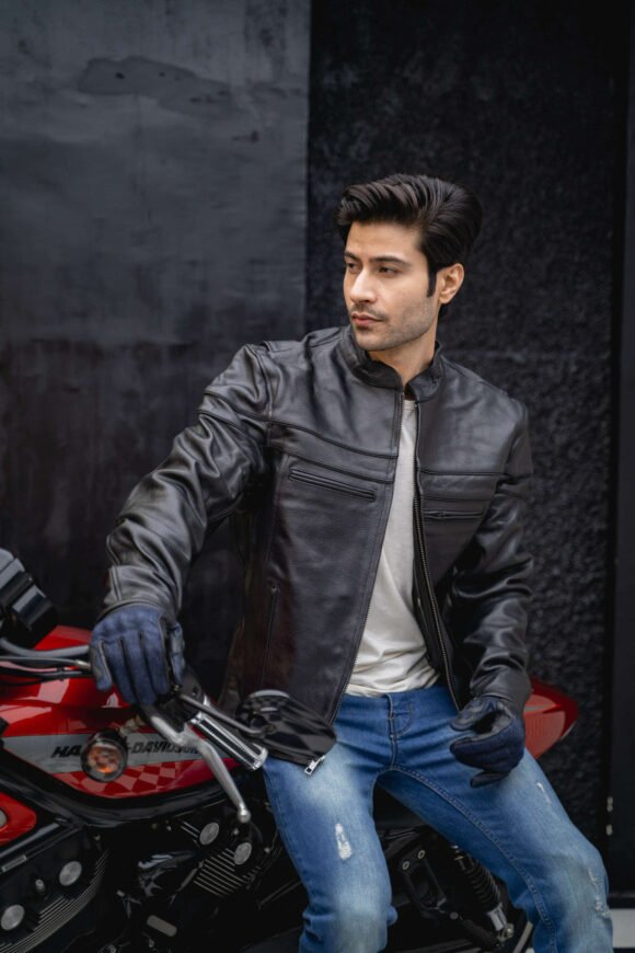test mens premium cowhide cafe racer leather motorcycle jacket with zipper vents