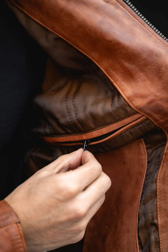 mens cafe racer waxed lambskin austin brown biker jacket