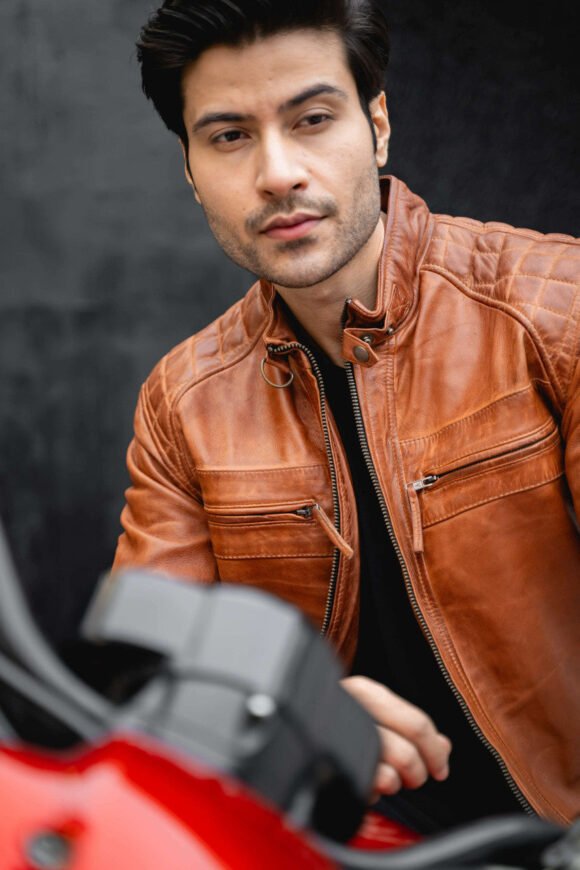 mens cafe racer waxed lambskin austin brown biker jacket