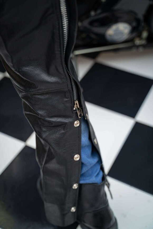 vance leather unisex classic black leather biker motorcycle riding chaps