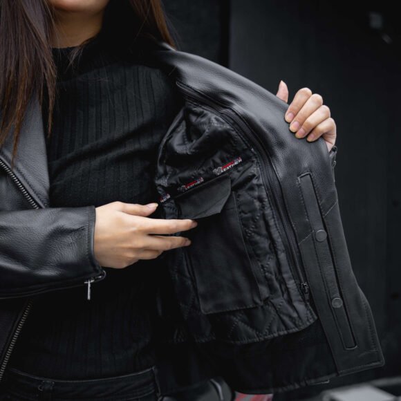 womens black leather braided | studded riding jacket