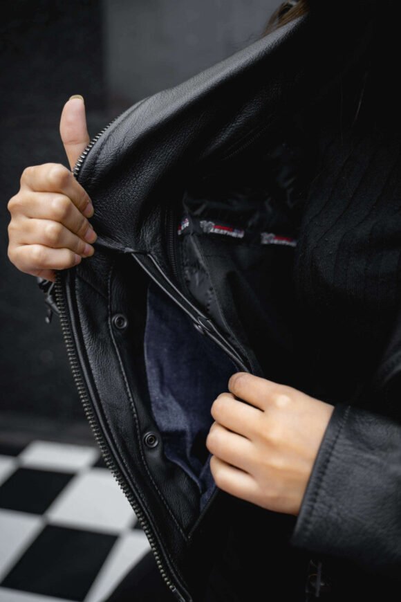 vance leather womens black soft leather jacket | braided | studded