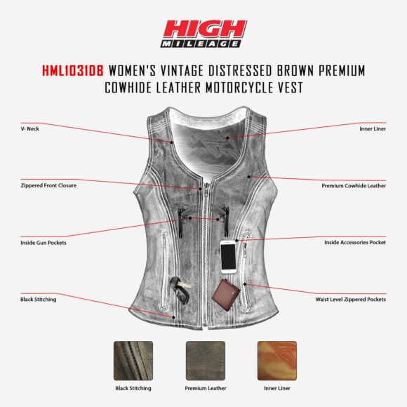 womens distressed brown cowhide leather vest