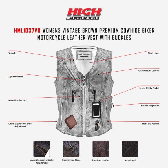 high mileage womens vintage brown cowhide vest | buckles
