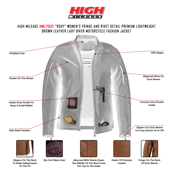 womens fringe | rivet brown leather fashion jacket | lightweight