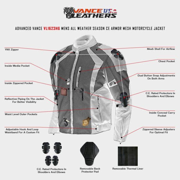 mens hi vis all weather season ce armor mesh motorcycle jacket