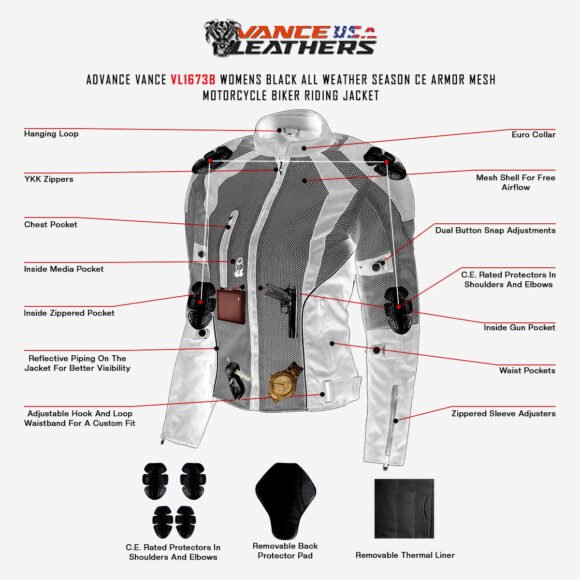 advance vance womens black mesh jacket | ce armor | all weather season