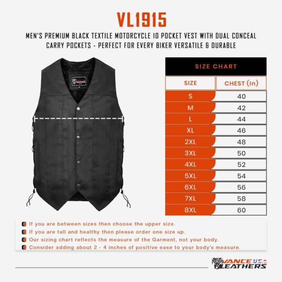 mens black textile 10 pocket vest | dual conceal carry pockets