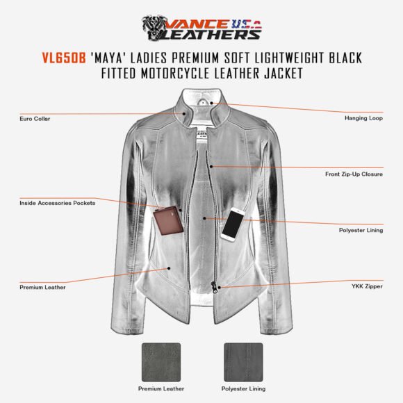 ladies leather motorcycle jacket | lightweight | fitted