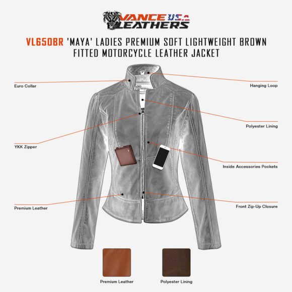 vance leathers maya ladies fitted jacket | soft lightweight brown leather