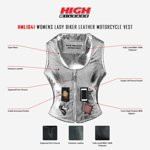 high mileage womens leather motorcycle vest