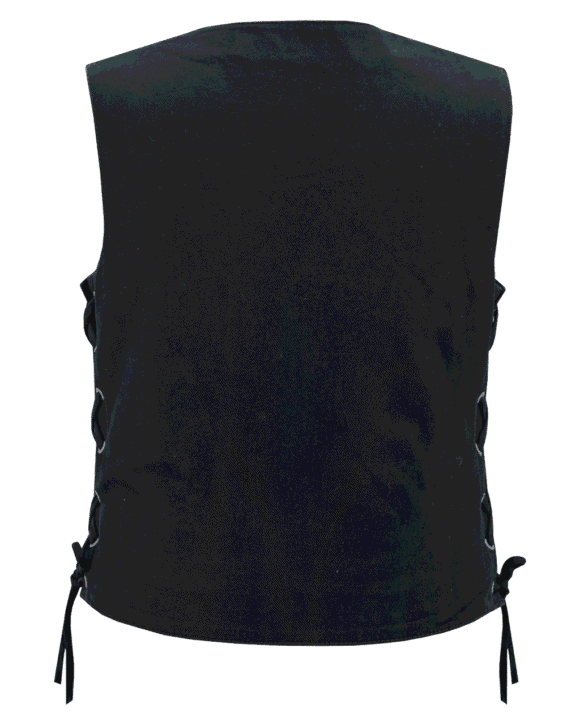 womens black denim v neck vest | snap opening | side laces