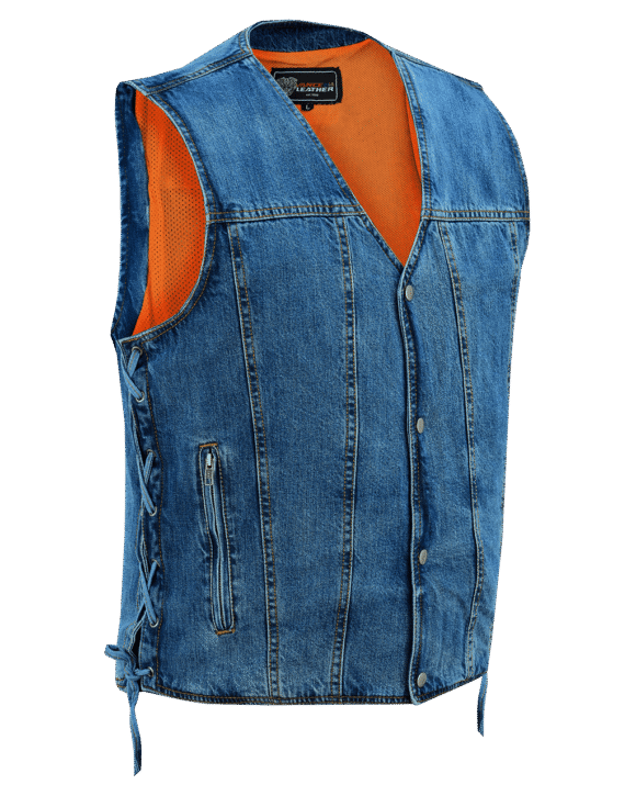 vance mens blue v neck denim mc biker vest