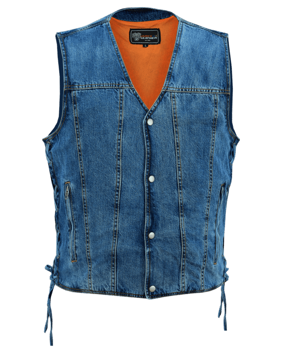 vance mens blue v neck denim mc biker vest