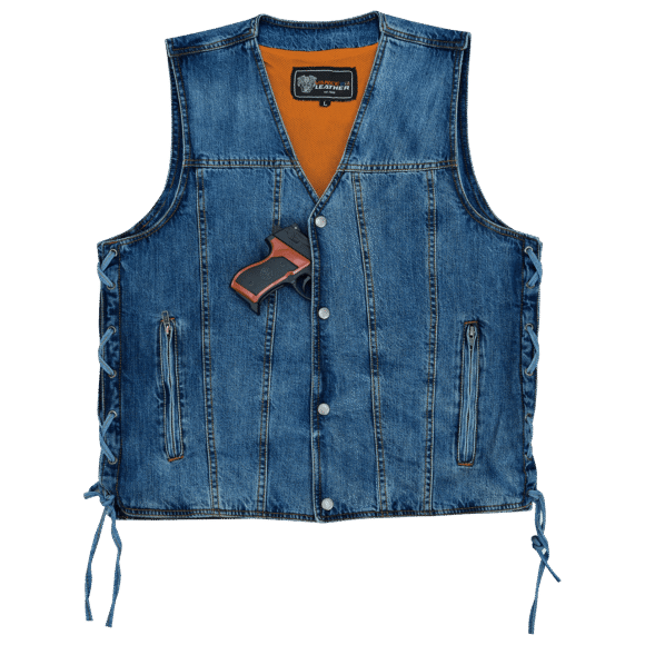 vance mens blue v neck denim mc biker vest