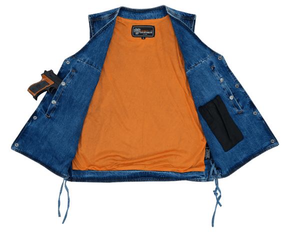 vance mens blue v neck denim mc biker vest