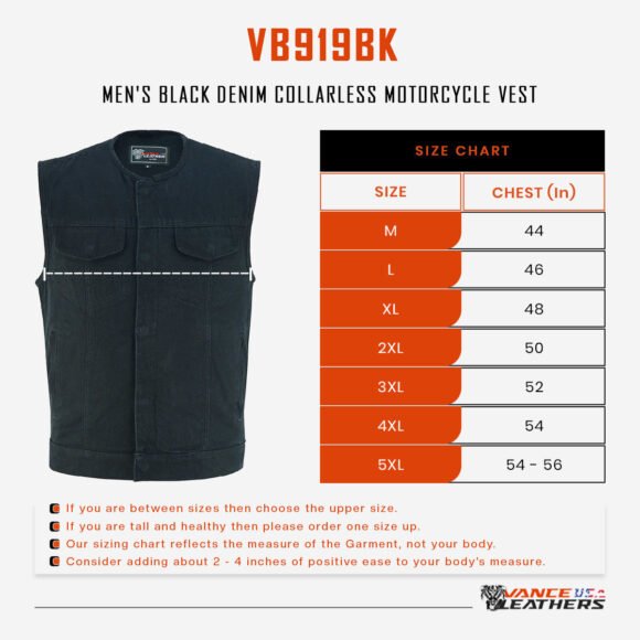 mens black denim collarless club style vest | conceal carry pockets