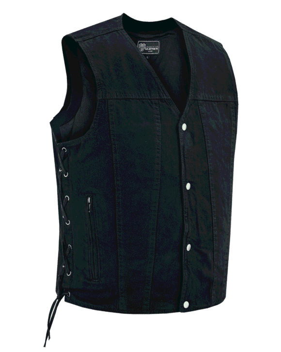vance mens black v neck denim vest for bikers