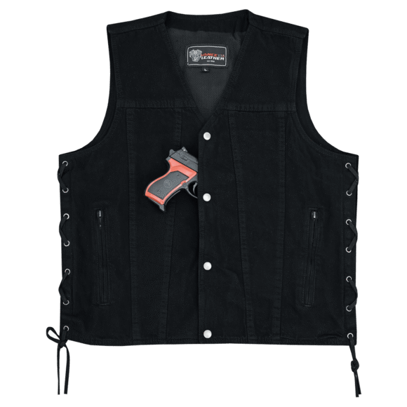 vance mens black v neck denim vest for bikers