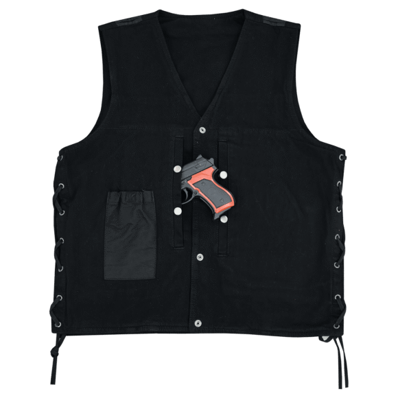 vance mens black v neck denim vest for bikers