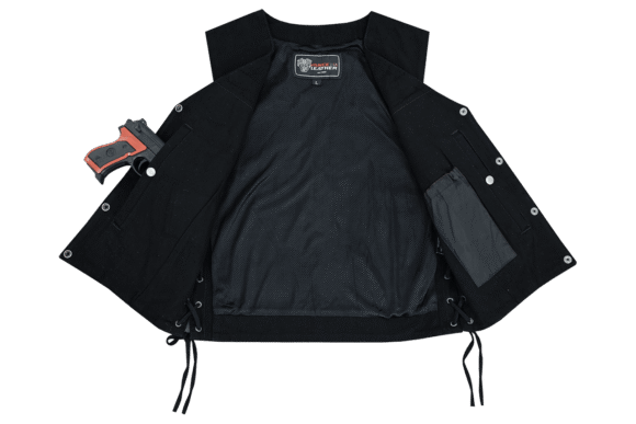 vance mens black v neck denim vest for bikers