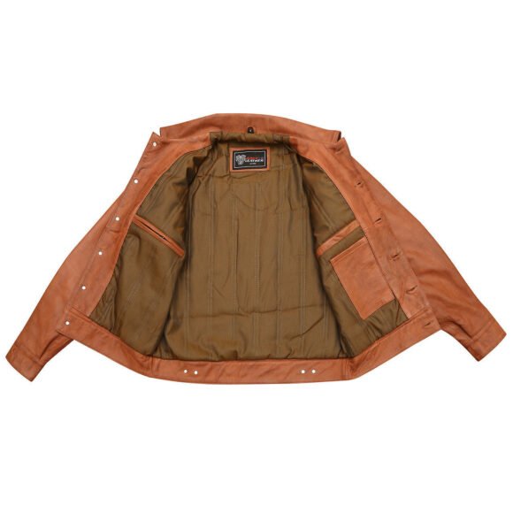 vance leathers' mens austin brown premium classic motorcycle trucker leather jacket