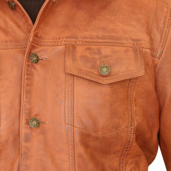 vance leathers' mens austin brown premium classic motorcycle trucker leather jacket