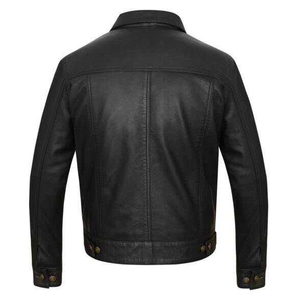 vance leathers' mens black premium classic motorcycle trucker leather jacket