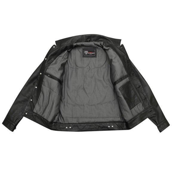 vance leathers' mens black premium classic motorcycle trucker leather jacket