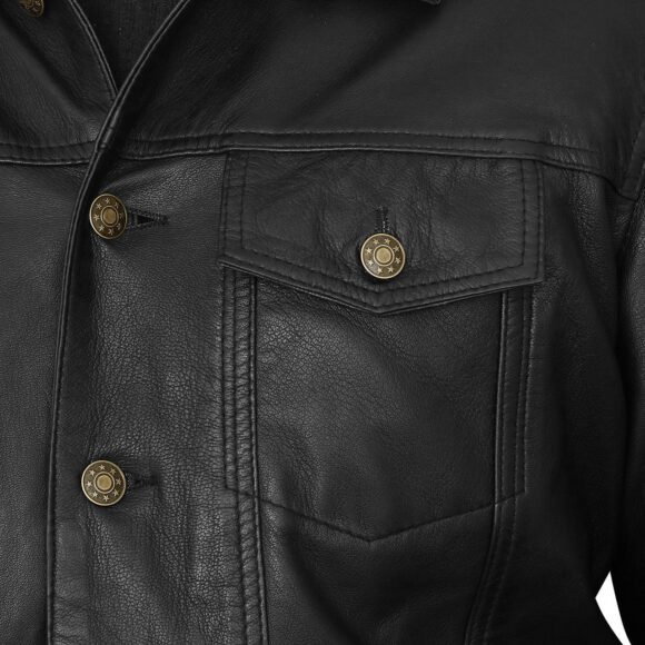 vance leathers' mens black premium classic motorcycle trucker leather jacket