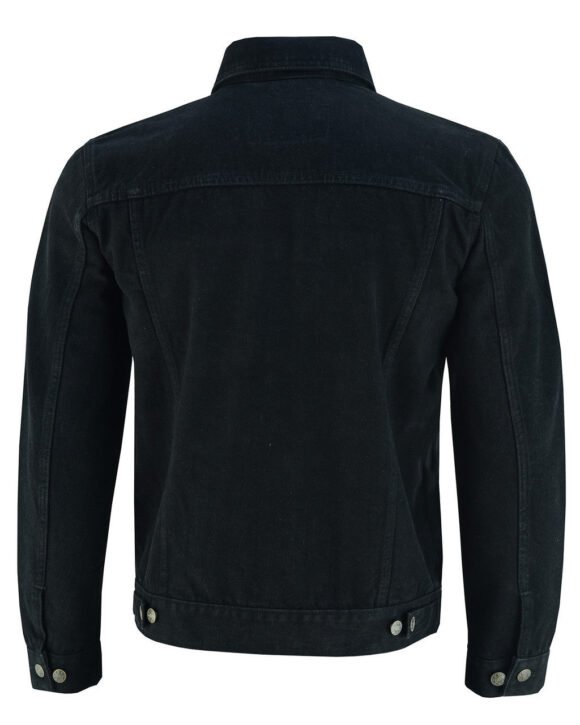 vance mens black heavy duty denim button front motorcycle jacket, jean jacket for men