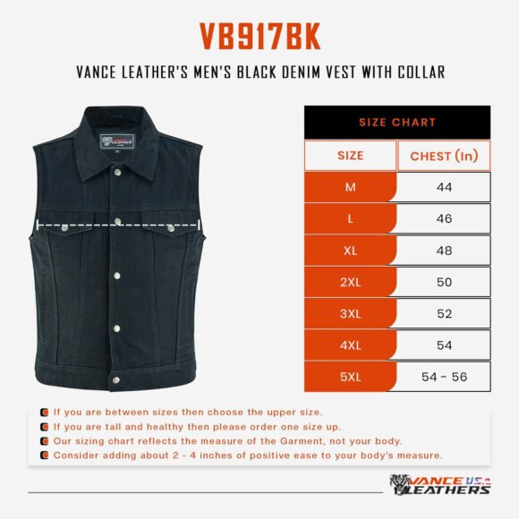 mens black jean style denim biker vest