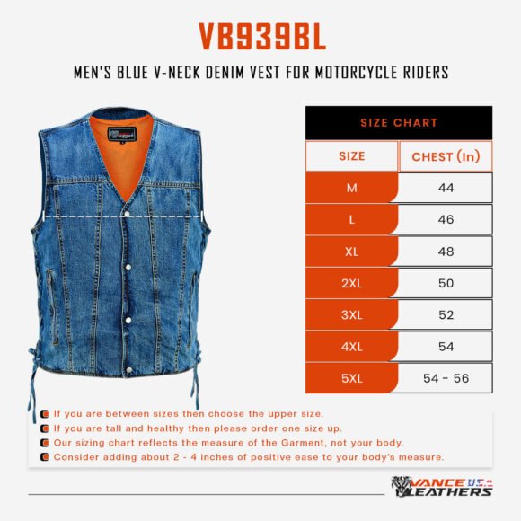 vance mens blue v neck denim mc biker vest