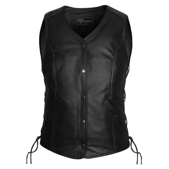 ladies leather economy five snap vest | lace side