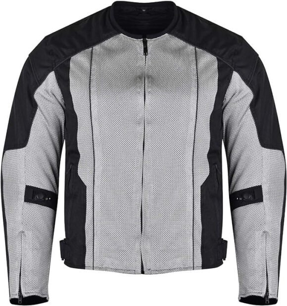 vance mens silver advanced 3 season mesh/textile ce armor motorcycle jacket