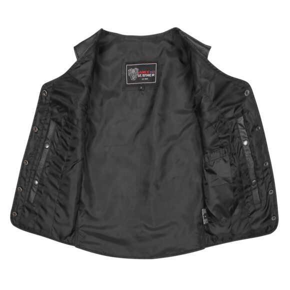 womens black leather lady vest | five snap
