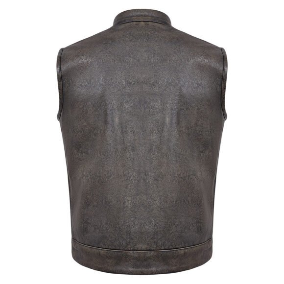 high mileage mens distressed brown leather club vest