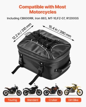 vevor 22 34l expandable waterproof motorcycle tail bag with rain cover