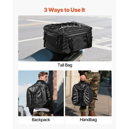 vevor 22 34l expandable waterproof motorcycle tail bag with rain cover