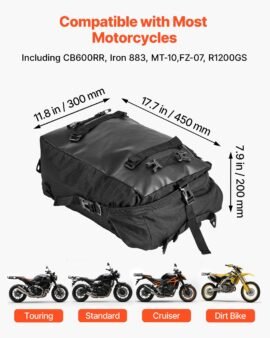 vevor 30l waterproof motorcycle tail bag with rain cover and shoulder straps
