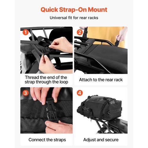 vevor 30l waterproof motorcycle tail bag with rain cover and shoulder straps