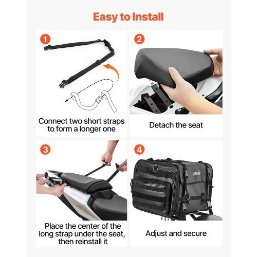 vevor 40 60l expandable waterproof motorcycle tail bag with rain cover