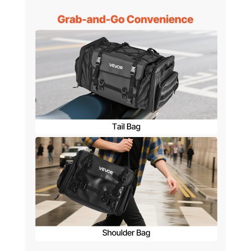 vevor 40 60l expandable waterproof motorcycle tail bag with rain cover