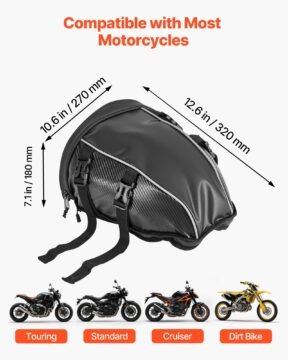 vevor 10l waterproof motorcycle tail bag with rain cover and shoulder strap