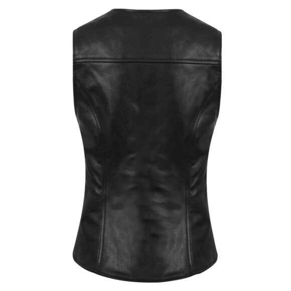 womens black leather lady vest | five snap