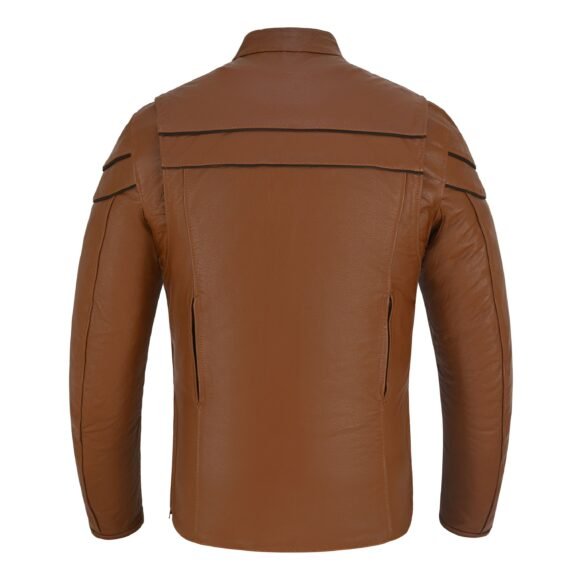 men's cognac brown premium cowhide cafe racer leather motorcycle jacket with zipper vents