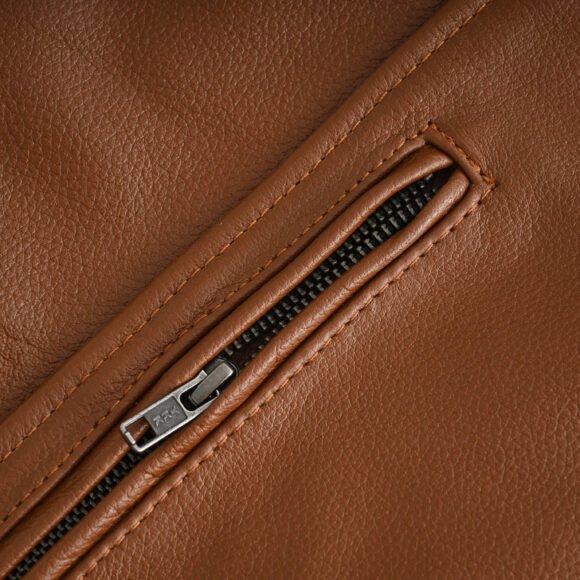 men's cognac brown premium cowhide cafe racer leather motorcycle jacket with zipper vents