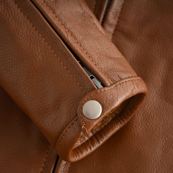 men's cognac brown premium cowhide cafe racer leather motorcycle jacket with zipper vents